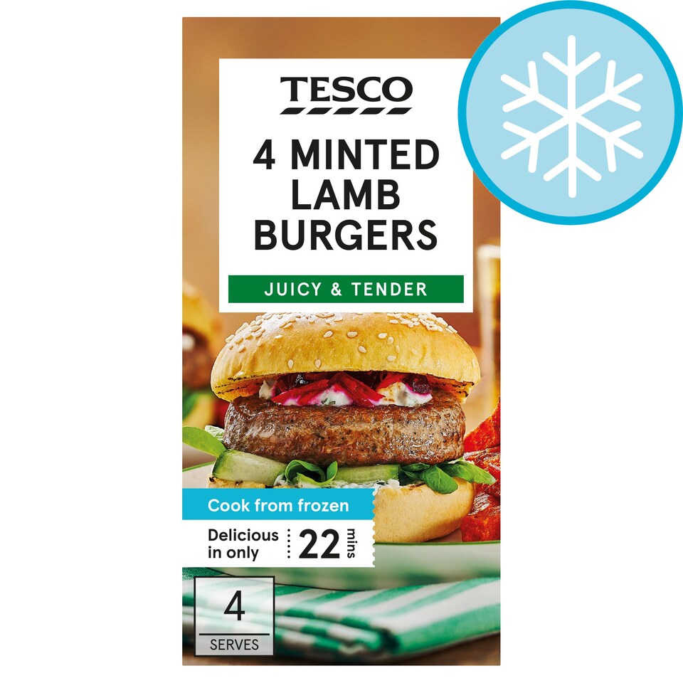 TESCO 4 MINTED LAMB BURGERS 454G Tesco Groceries