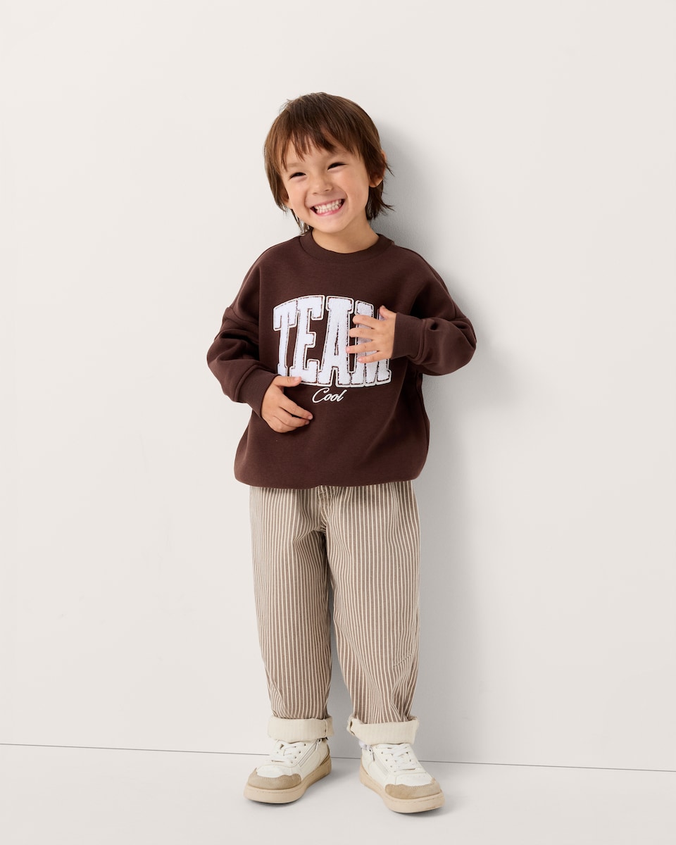 image 1 of F&F Boys Cotton Rich Sweatshirt and Striped Jeans Set in Brown