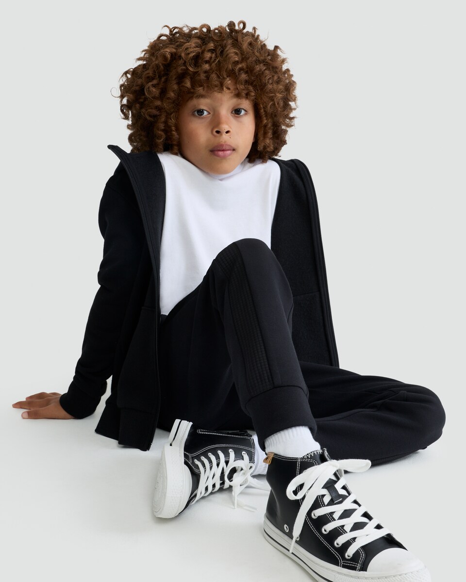 image 1 of F&F Active Boys Cuffed Zip Joggers with Cotton in Black