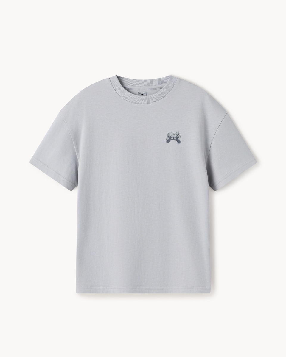 image 1 of F&F Boys Pure Cotton Printed T-Shirt in Grey