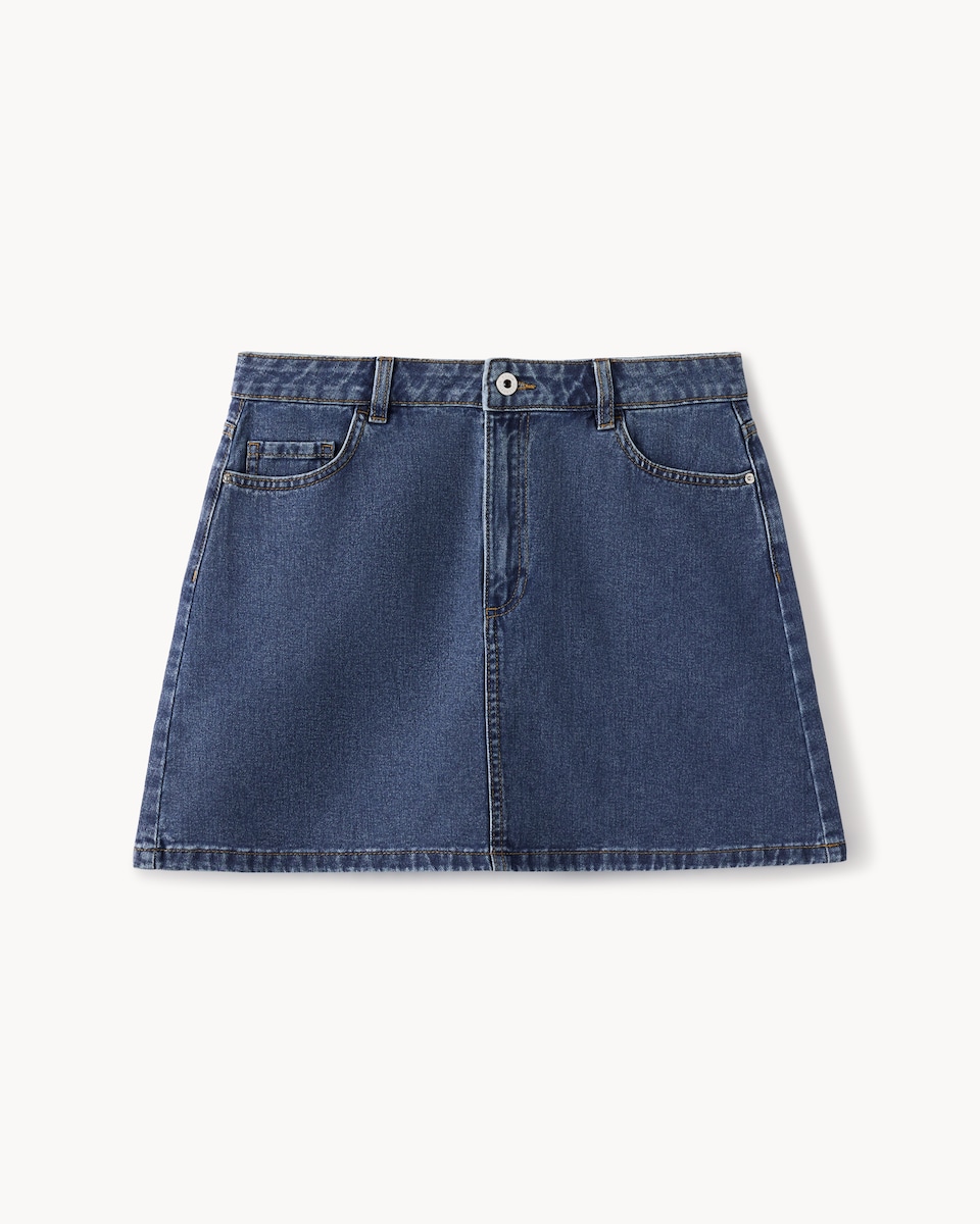 image 1 of F&F Pure Cotton Denim Mini Skirt in Blue