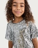 image 2 of F&F Girls 2-Piece Sequin Top and Shorts Set in Silver