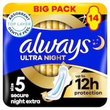 Always Ultra Secure Night Extra Sanitary Towels Size 5 Wings 14 Pack