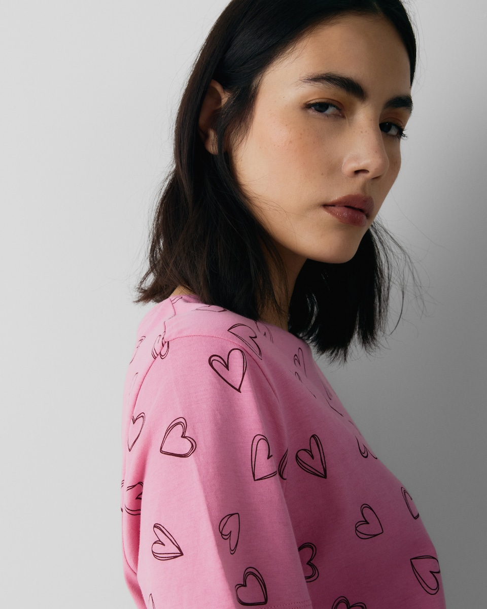 image 1 of F&F Pure Cotton Heart Print Pyjama Set in Multi Pink