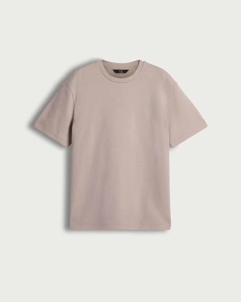 The F&F Edit Cotton Rich Textured Twill Short Sleeved T-Shirt in Dark Nude