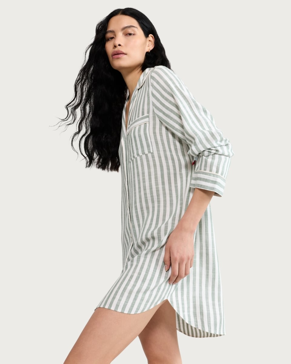 image 1 of F&F Striped Button Up Pyjama Shirt in Multi Green