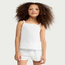 F&F Girls 2-Piece Textured Vest and Shorts Set in Cream