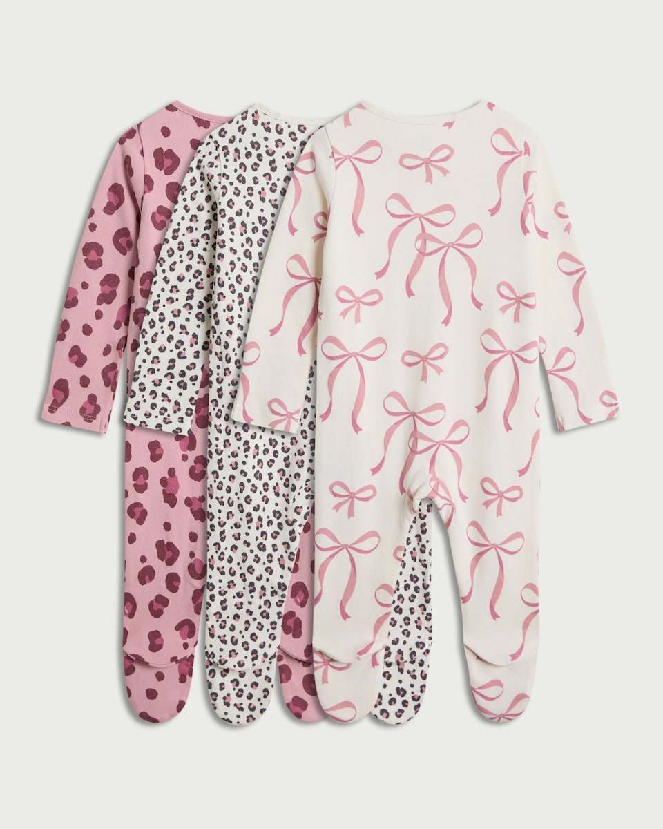 image 1 of F&F Baby 3-Pack Pure Cotton Sleepsuits in Pink