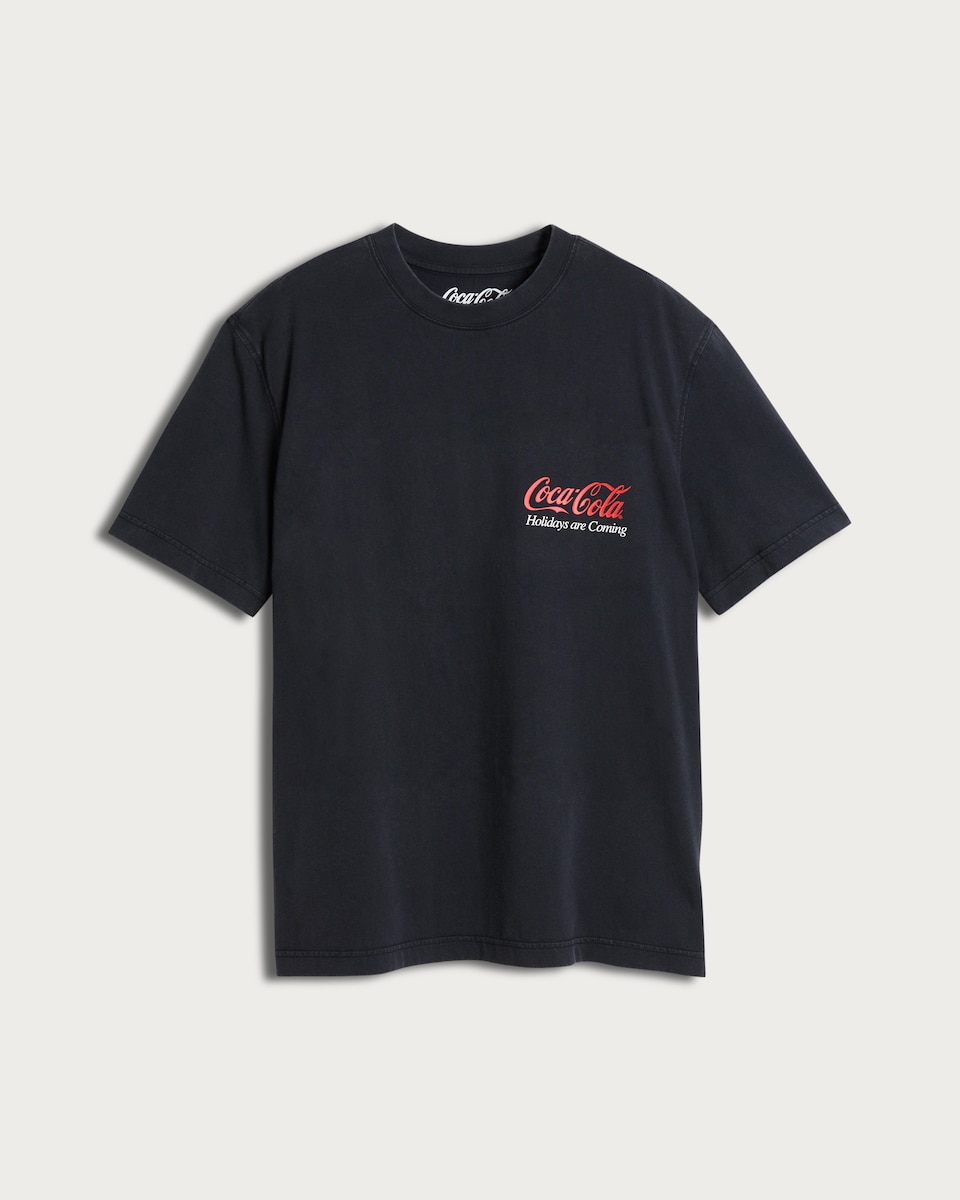 image 1 of Coca-Cola Holidays Are Coming Print Pure Cotton T-Shirt in Black