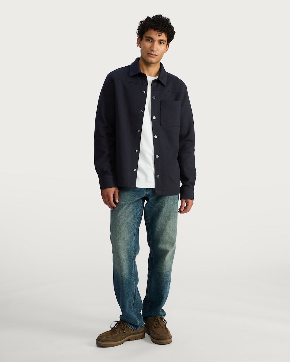 image 1 of The F&F Edit Cotton Blend Pocket Front Shacket in Navy