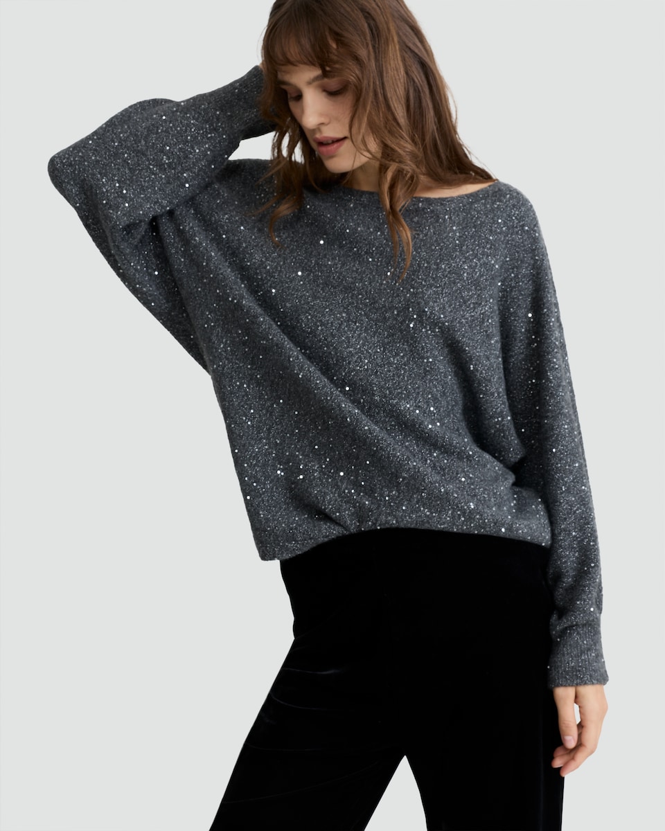 image 1 of F&F Batwing Sleeved Metallic Jumper in Grey