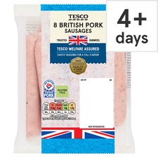 Tesco British Pork Sausages 8 Pack 454G