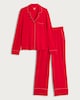 image 4 of F&F Piped Candy Cane Revere Shirt and Wide Leg Bottoms Pyjama Set in Red