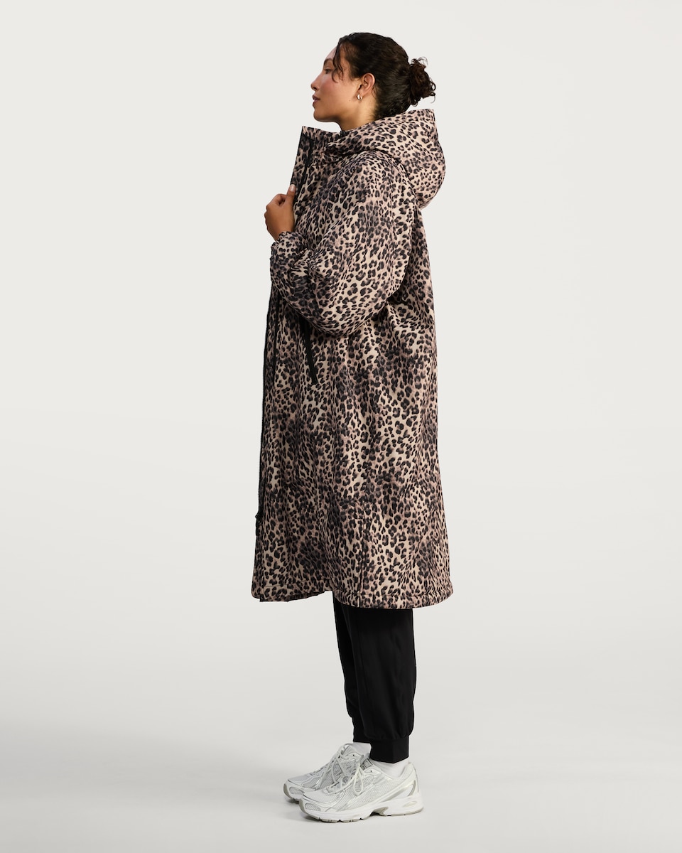 image 1 of F&F Leopard Print Fleece Lined Waterproof Raincoat in Multi Brown