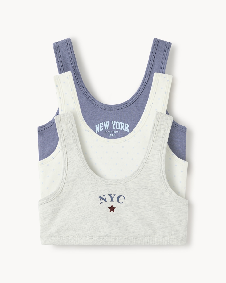 image 1 of F&F Girls 3-Pack Cotton Rich New York Crop Tops in Multi