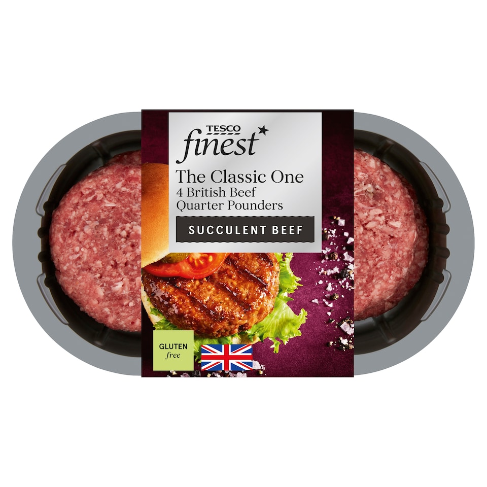 Tesco Finest 4 British Beef Burgers 454G