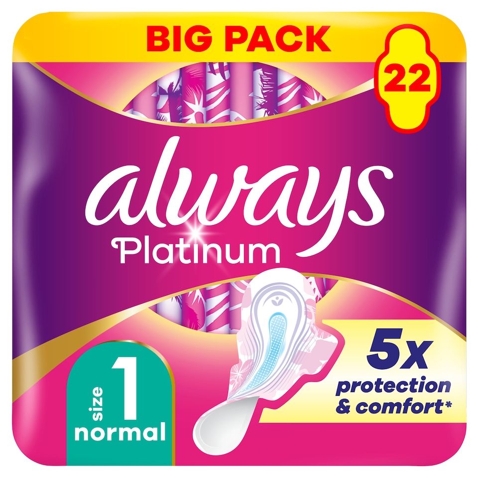 image 1 of Always Platinum Normal 22 Sanitary Pads With Wings Size 1