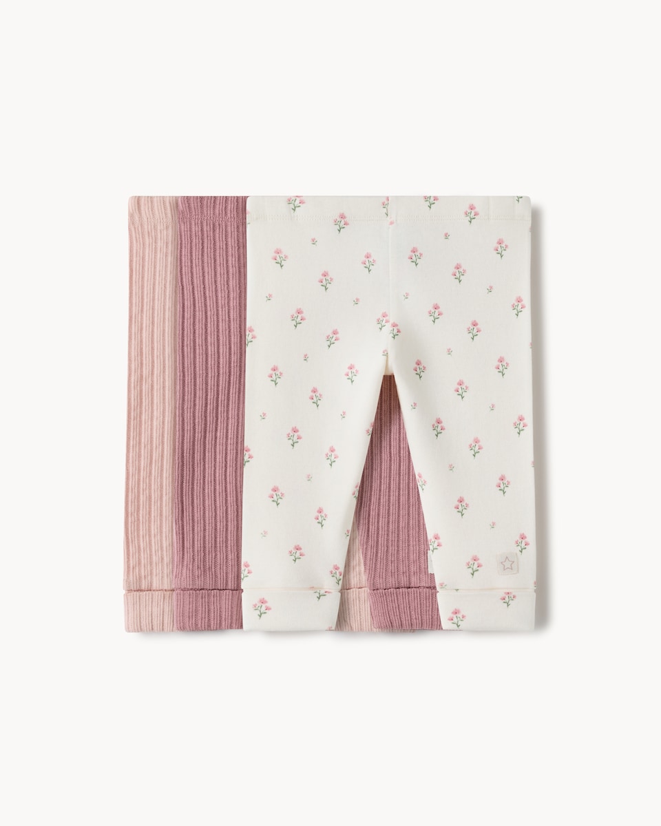 image 1 of F&F Baby 3-Pack Cotton Rich Ribbed Leggings in Mink