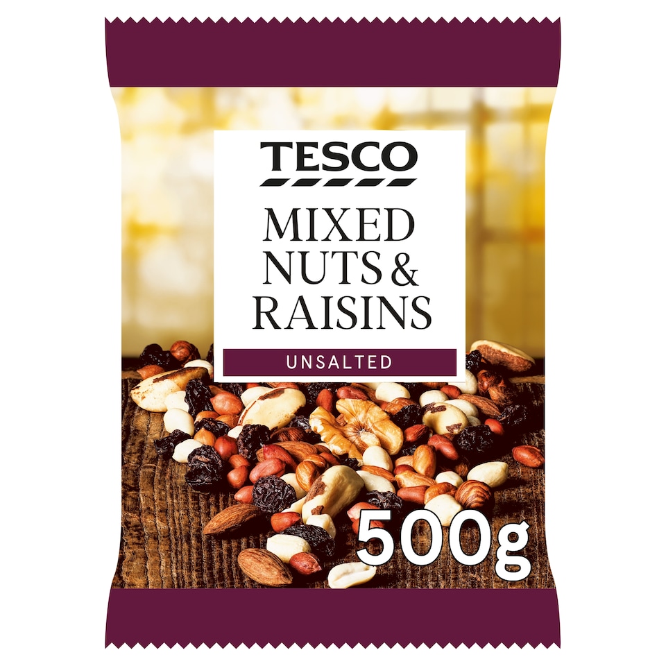 Tesco Unsalted Mixed Nuts & Raisins 500G