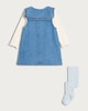 image 2 of F&F Baby 3-Piece Cotton Rich Denim Pinafore, Bodysuit and Tights Set in Blue
