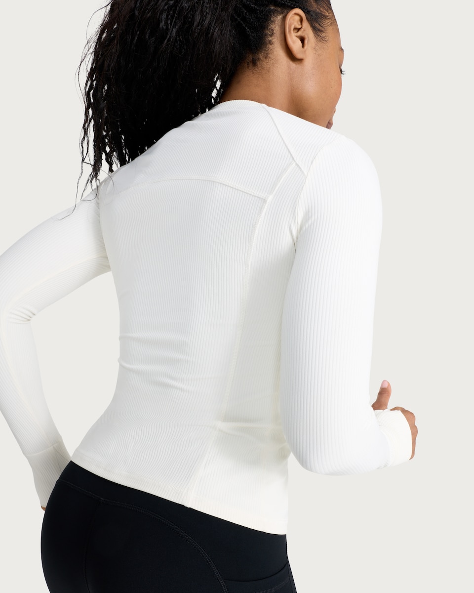 image 1 of F&F Active EVERYHOUR Ribbed Long Sleeved Top in Cream