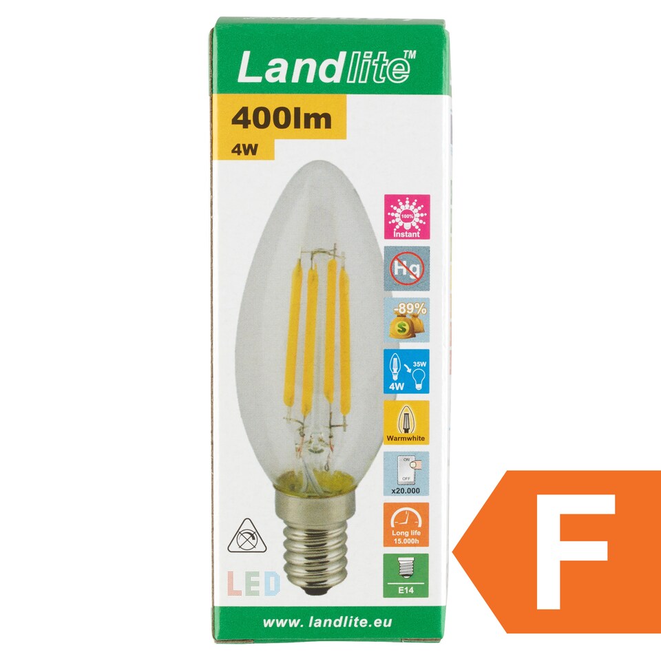 Landlite C35 400 lm 4 W E14 2700K Filament LED izzó 1. kép