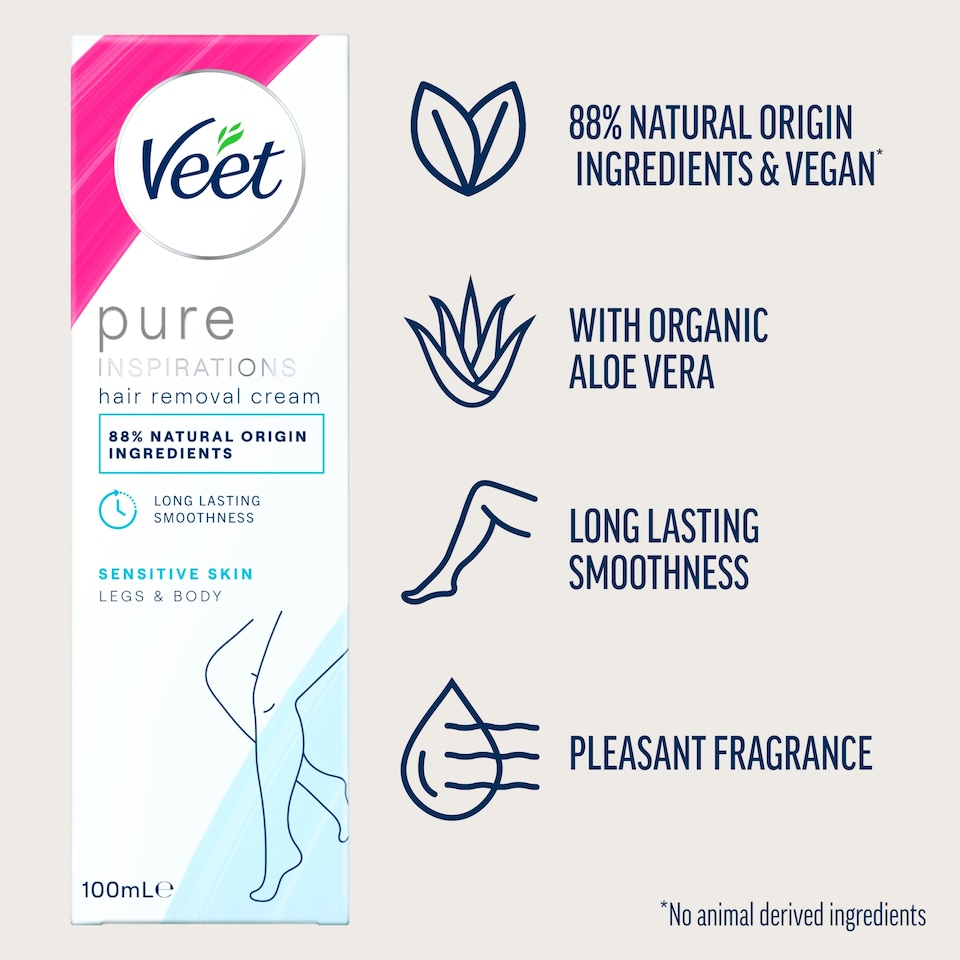 image 1 of Veet Pure Hair Removal Cream Legs & Body Sensitive 100ml