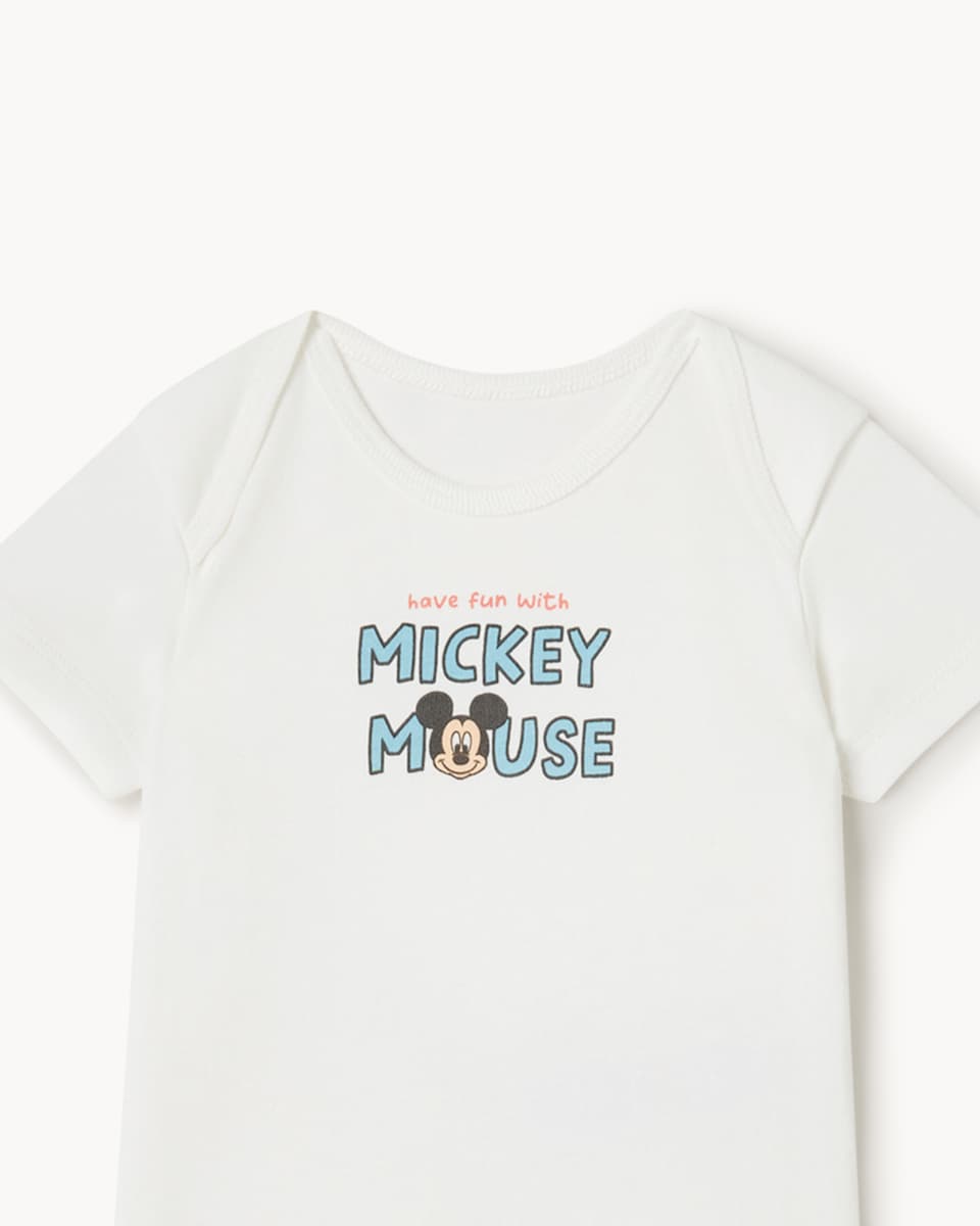 image 1 of Disney Mickey Mouse 5-Pack Pure Cotton Bodysuits in Med Nude