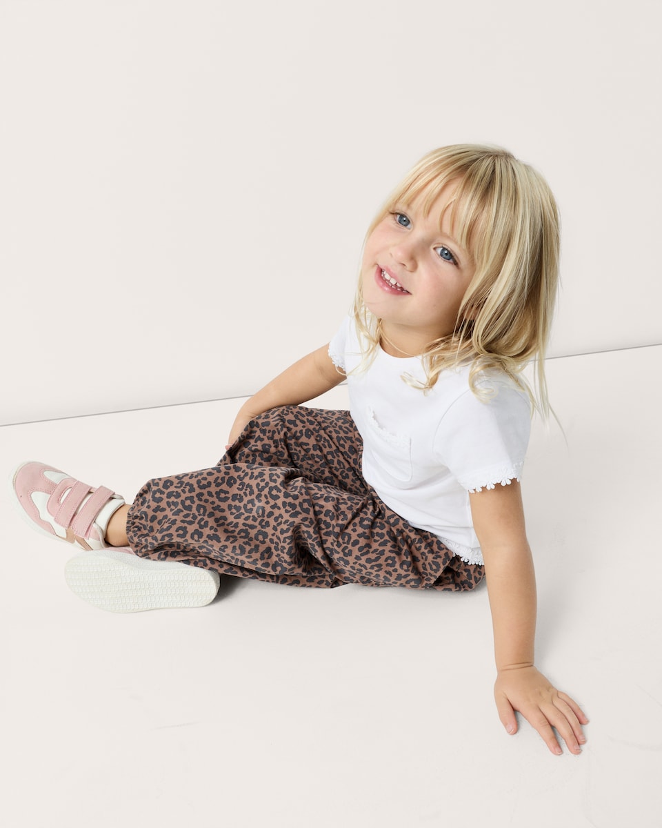 image 1 of F&F Girls Pure Cotton Leopard Print Balloon Leg Trousers in Multi Brown