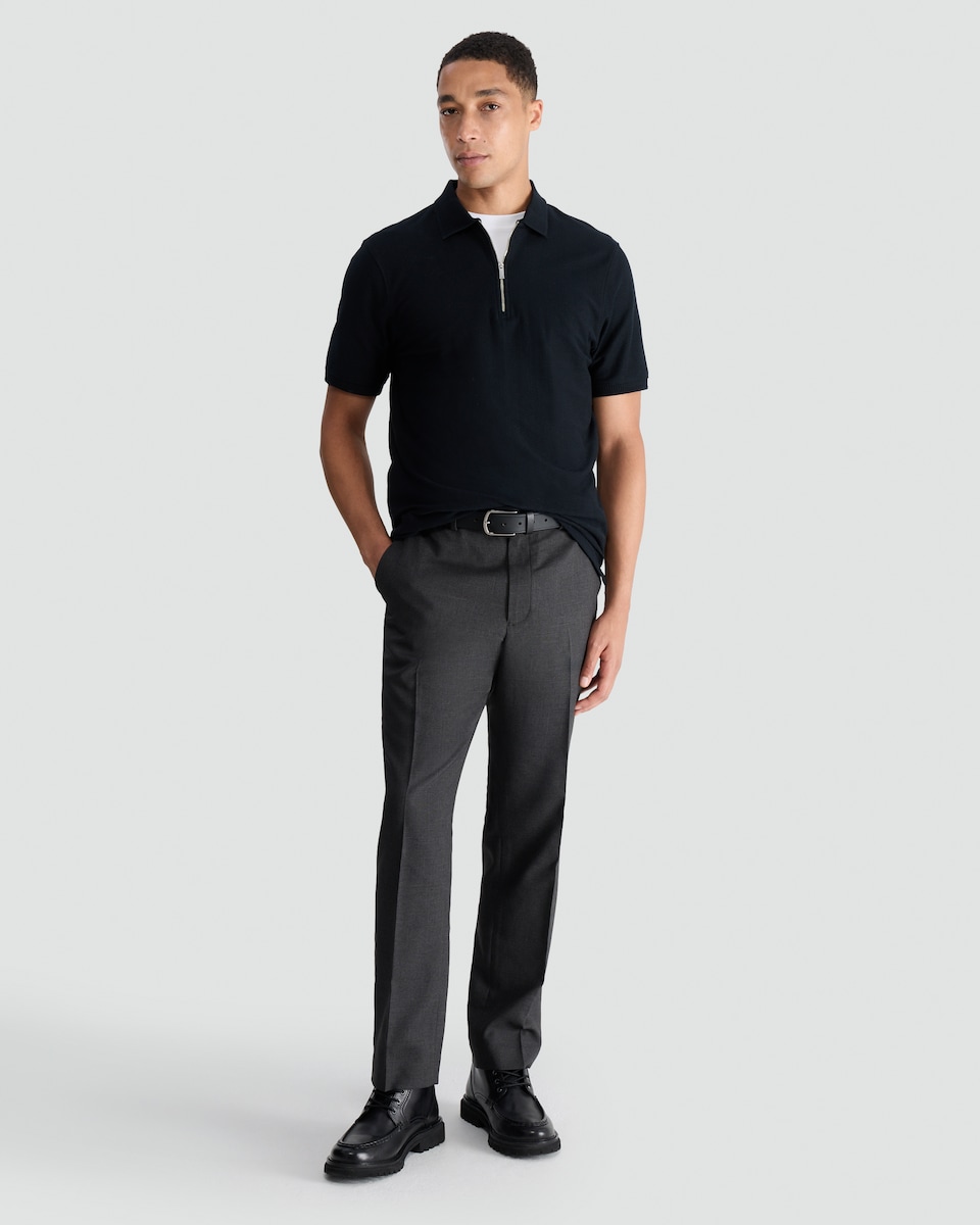 image 1 of F&F Pure Cotton Zip Neck Polo Shirt in Navy