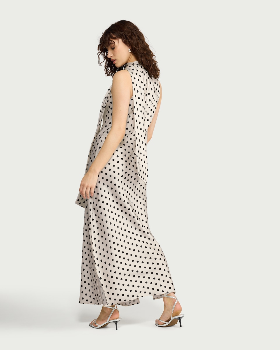 image 1 of F&F Satin Polka Dot Cowl Neck Maxi Dress in Multi Black White
