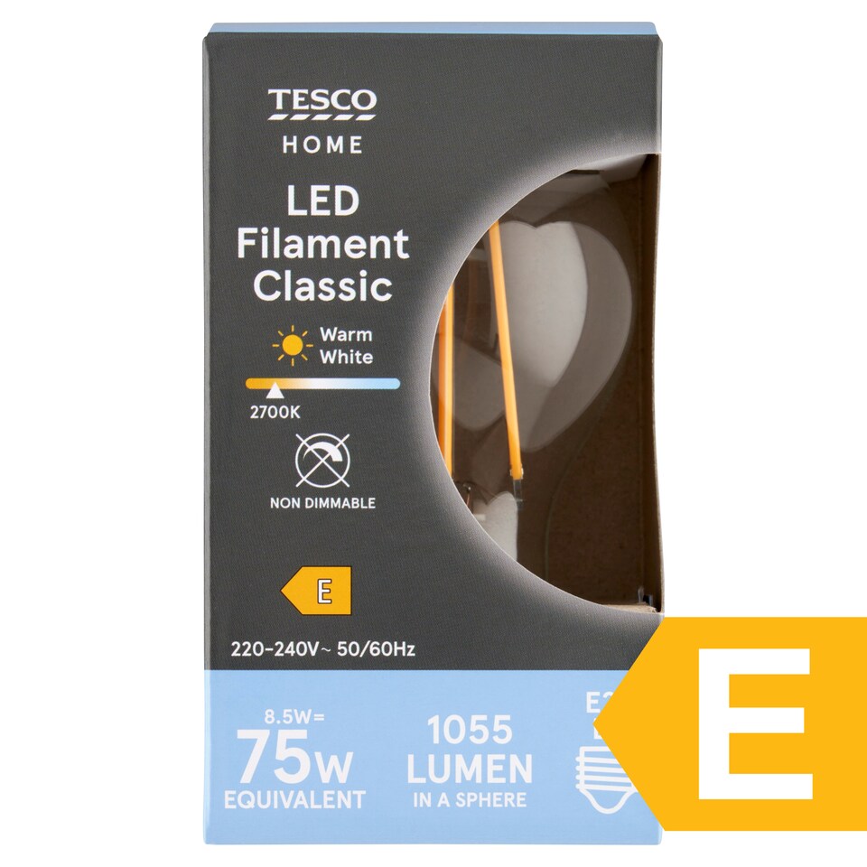 image 1 of Tesco Home LED Filament Classic 8.5W E27 Warm White Light 1 pc