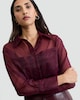 image 1 of F&F Organza Button Up Long Sleeved Shirt in Burgundy