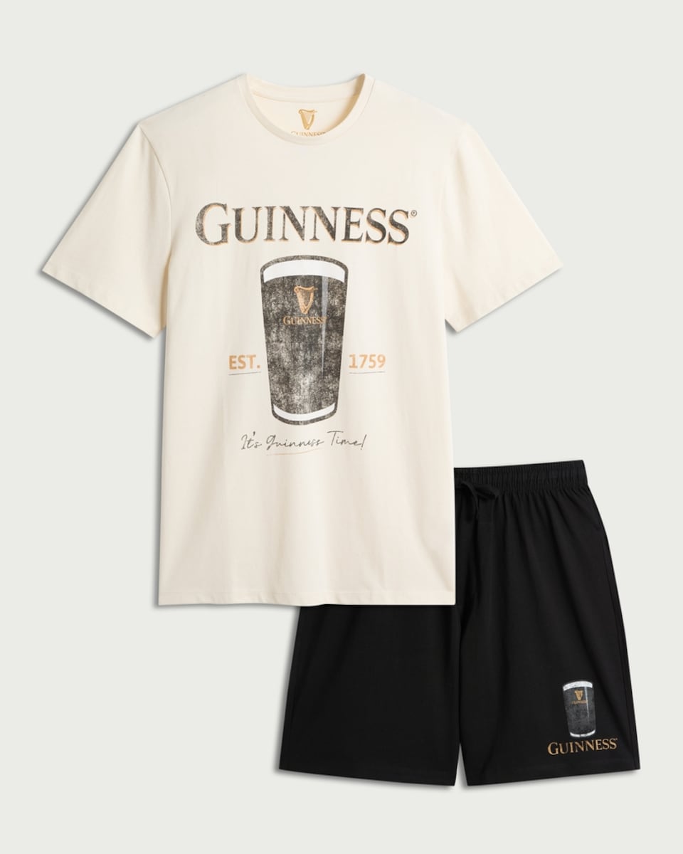 image 1 of F&F Pure Cotton Guinness Print Shorts Pyjama Set in Multi