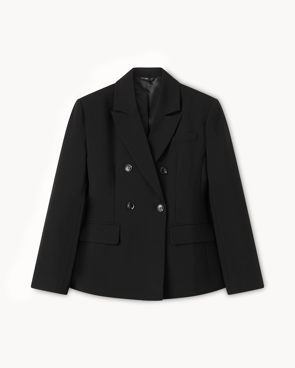 image 1 of F&F Double Breasted Cinched Blazer in Black