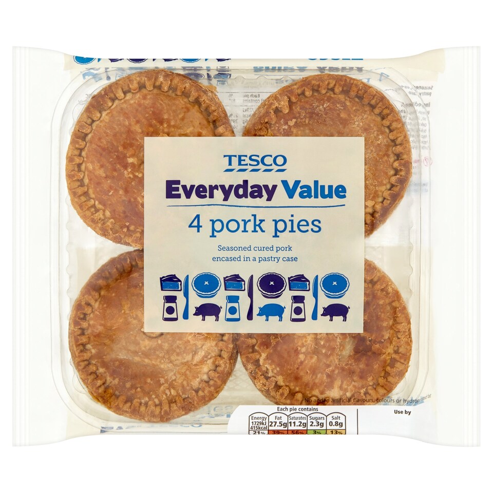 Tesco Everyday Value 4 Pack Pork Pies 440G