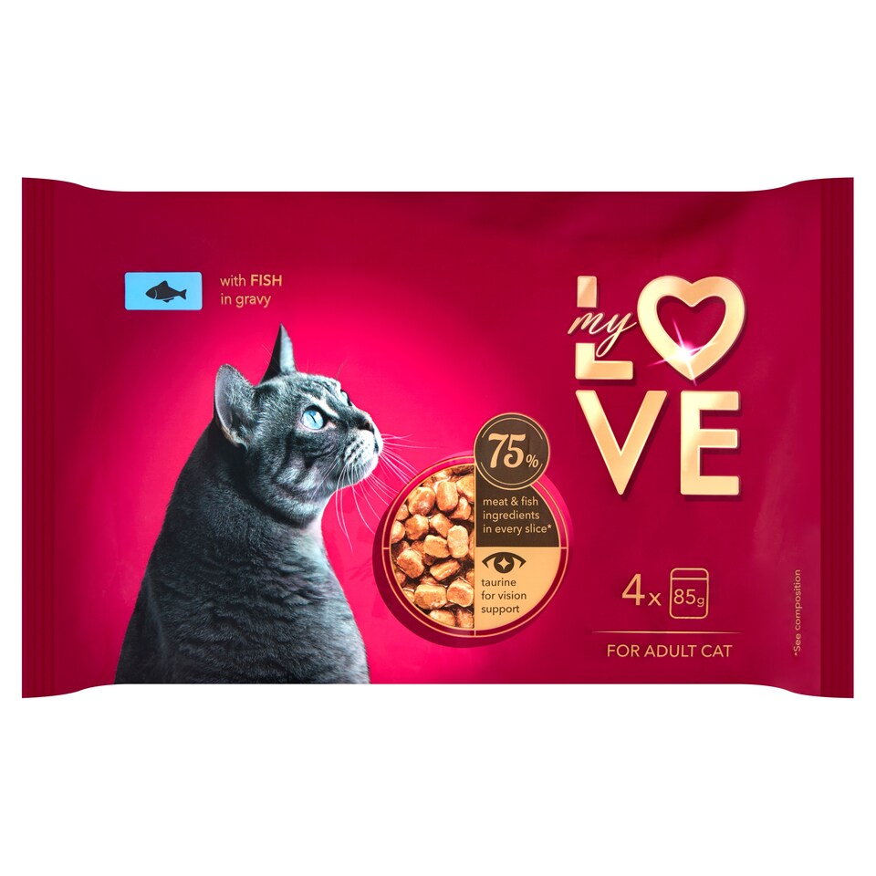 My Love teljes értékű szaftos eledel felnőtt macskák számára hal szószban 4 x 85 g