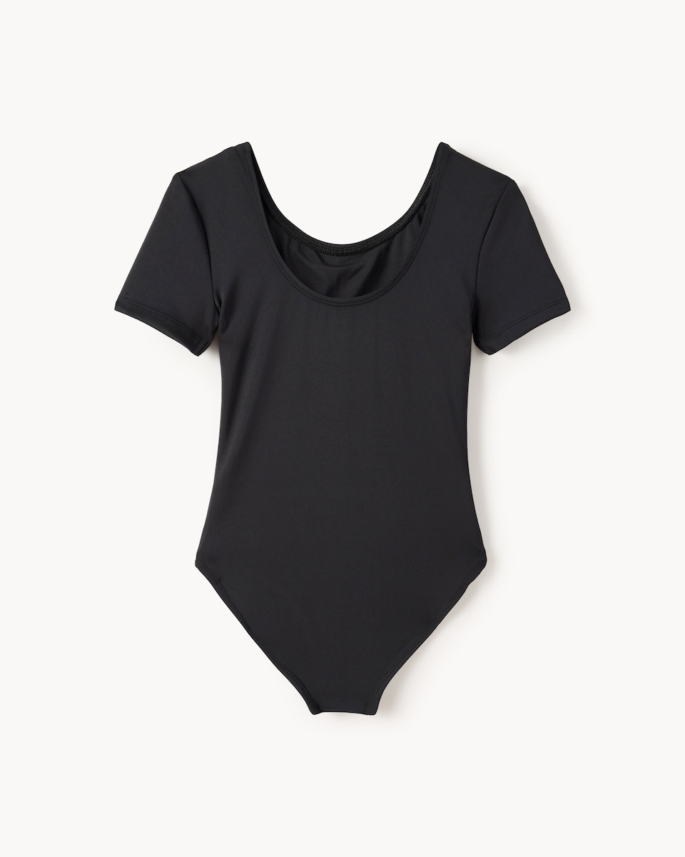 image 1 of F&F Active Girls Short Sleeved Leotard in Black