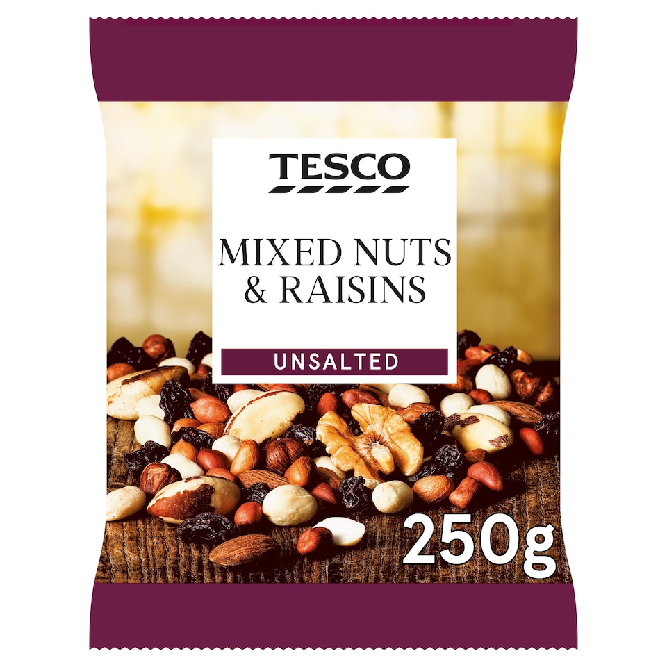 Tesco Unsalted Mixed Nuts & Raisins 250G