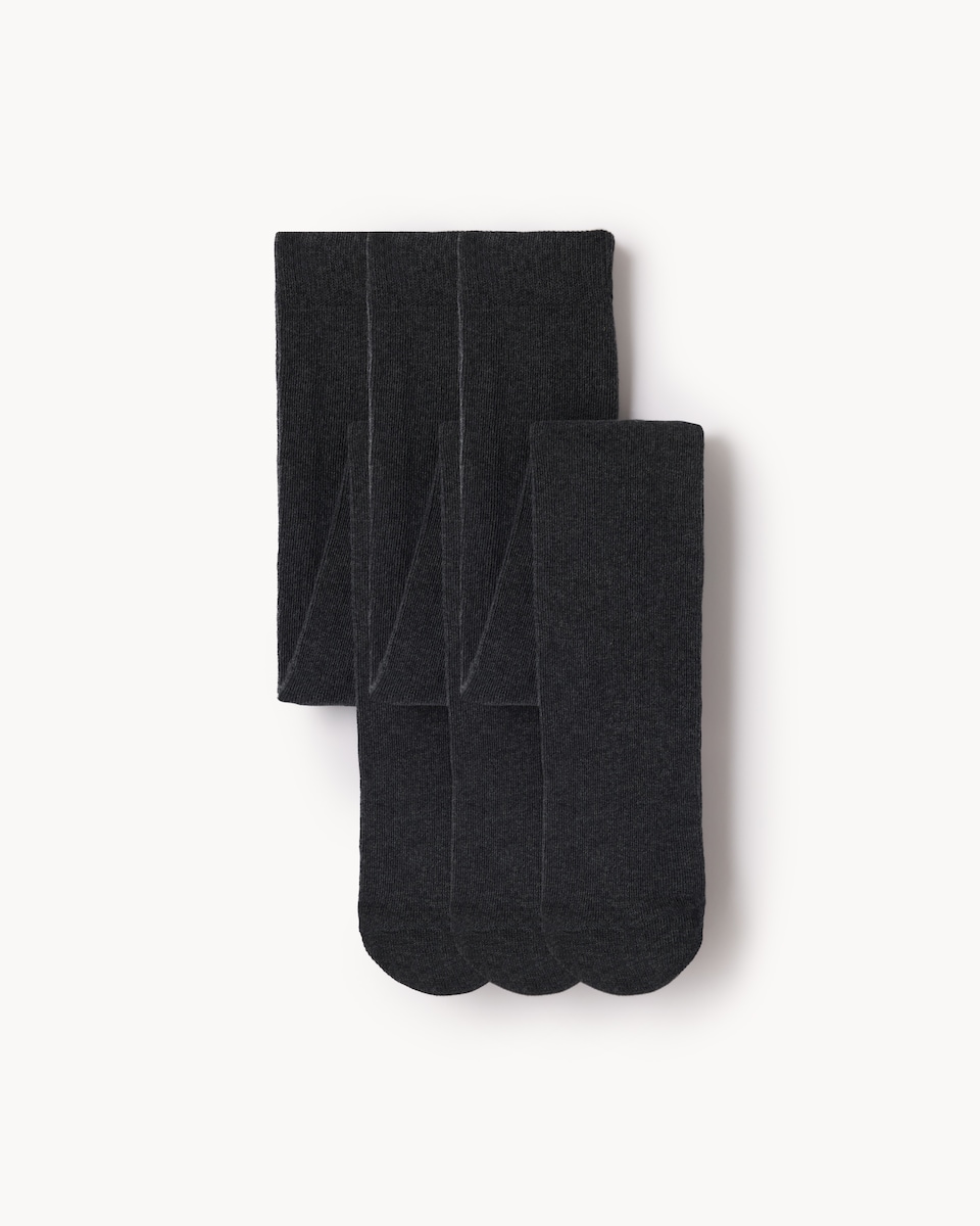 F&F Girls 3-Pack Cotton Rich Ribbed Tights in Grey
