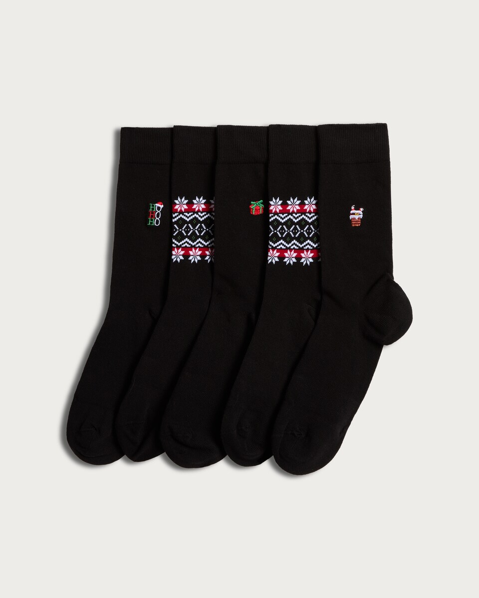 F&F 5-Pack Embroidered Festive Ankle Socks  in Multi