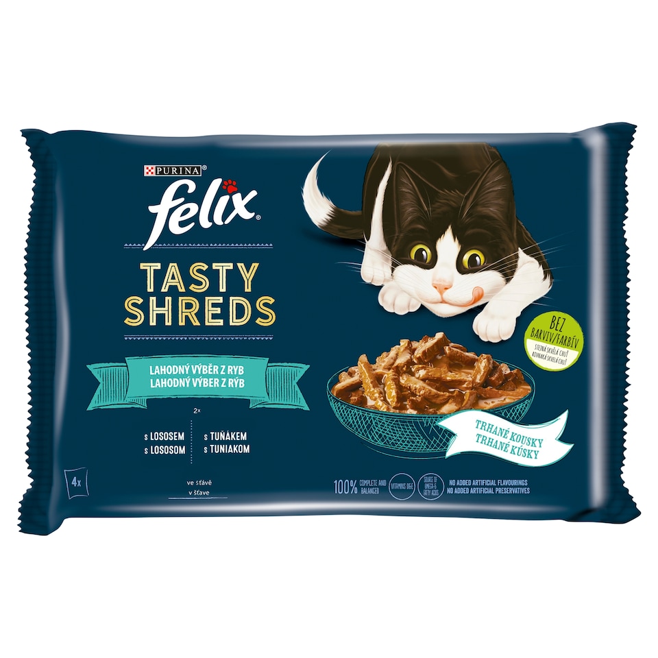 obrázok 1 z Felix Tasty Shreds kapsičky pre mačky losos, tuniak v šťave 4 x 80 g