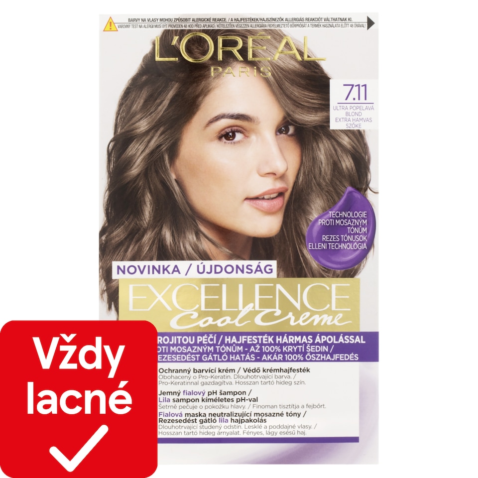 L'Oréal Paris Excellence Cool Creme permanentná farba na vlasy 7 .11 Ultra popolavá blond