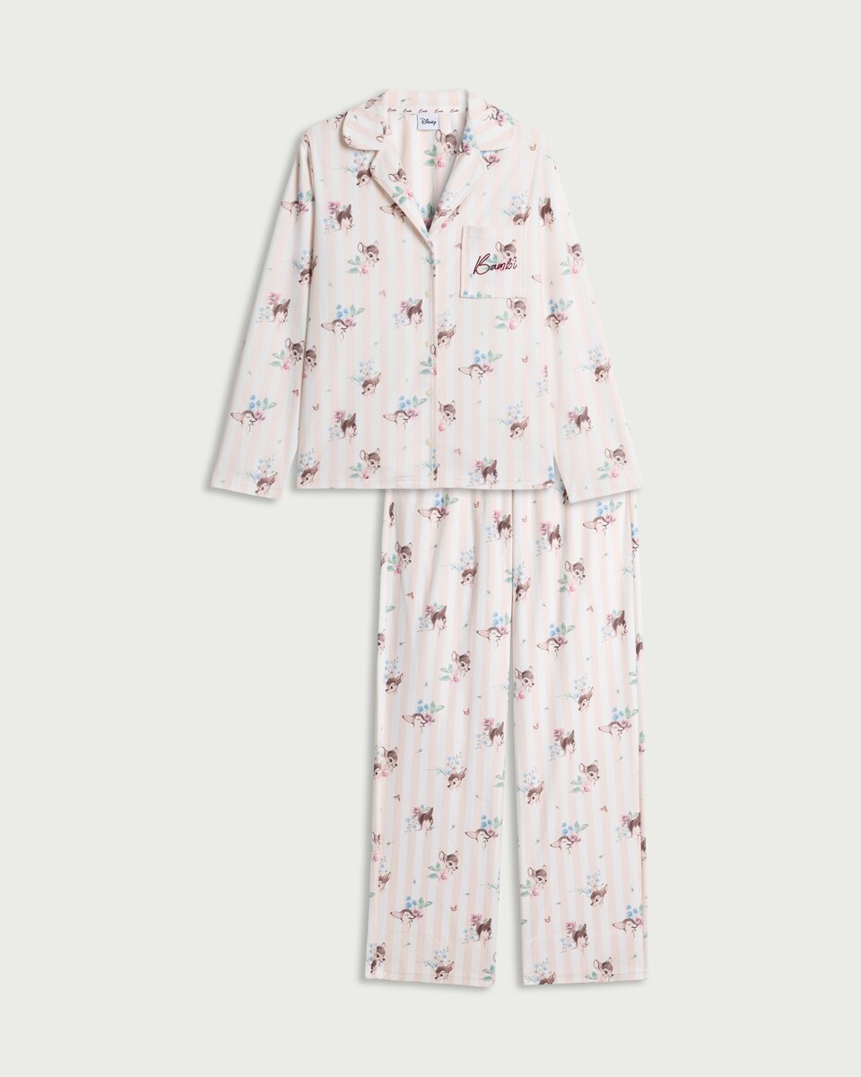 image 1 of Disney Bambi Fleece Striped Pyjama Set in Pink