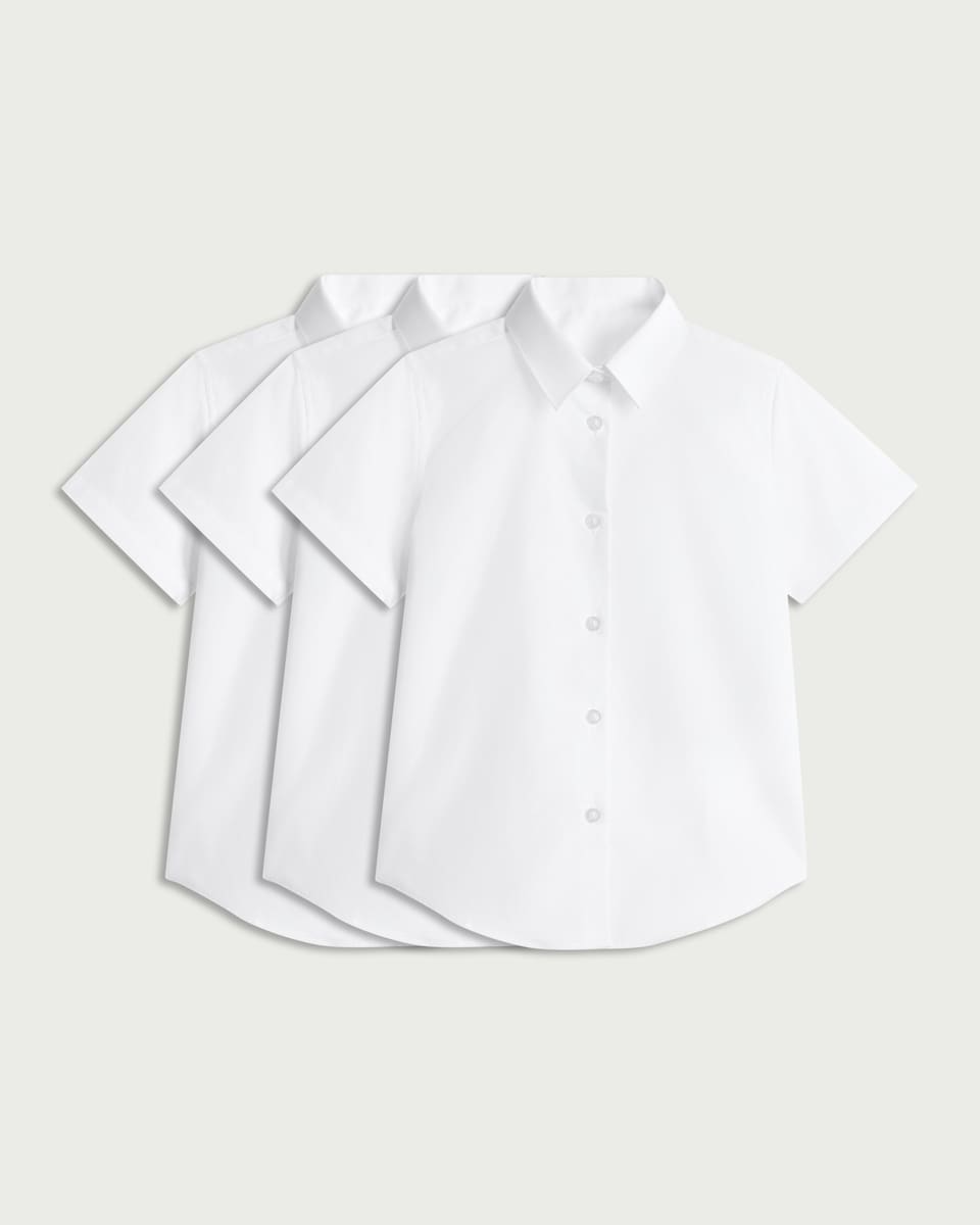 image 1 of F&F School Girls 3-Pack Slim Fit Short Sleeved Shirts in White