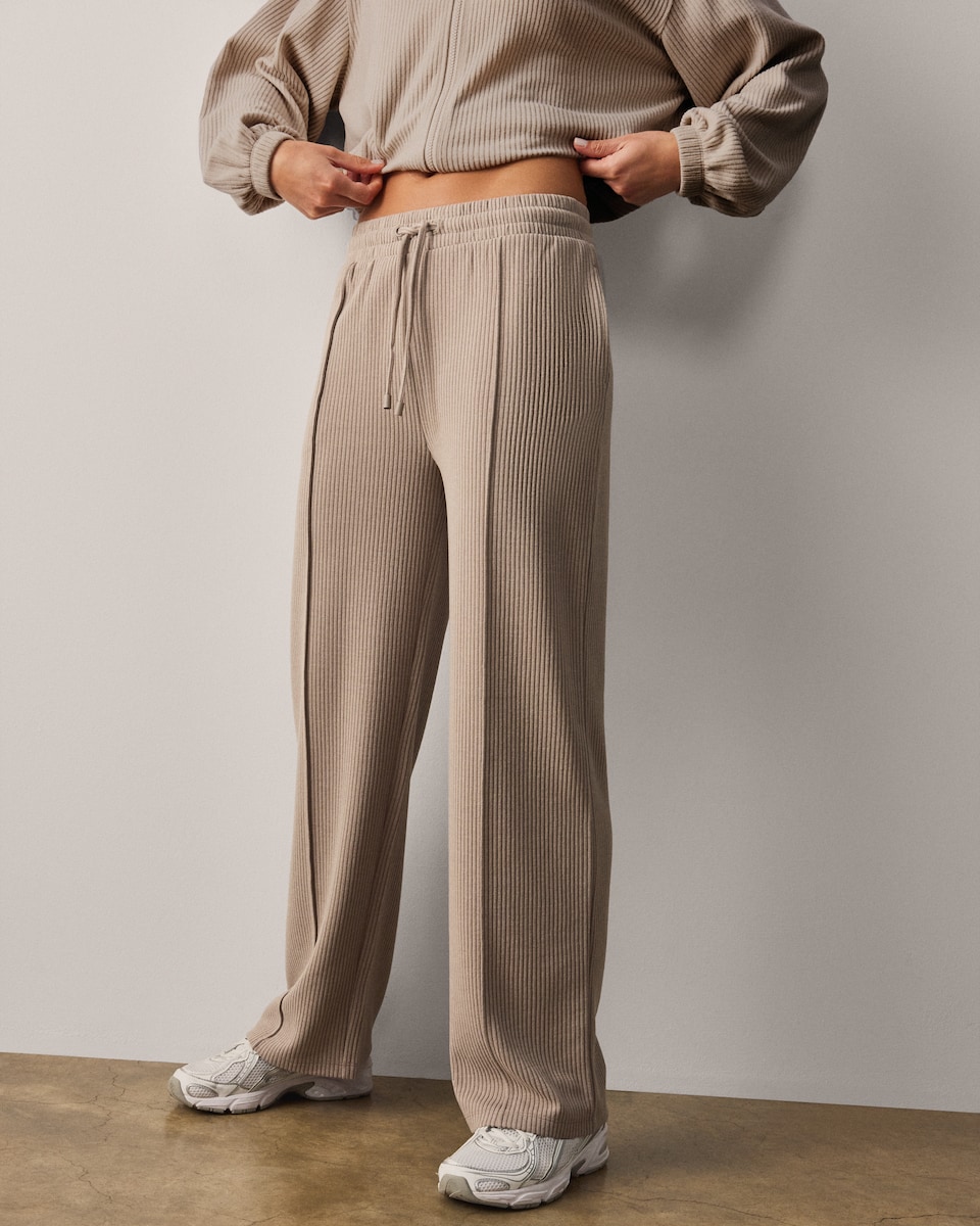 image 1 of F&F Active Ribbed Wide Leg Joggers in Camel