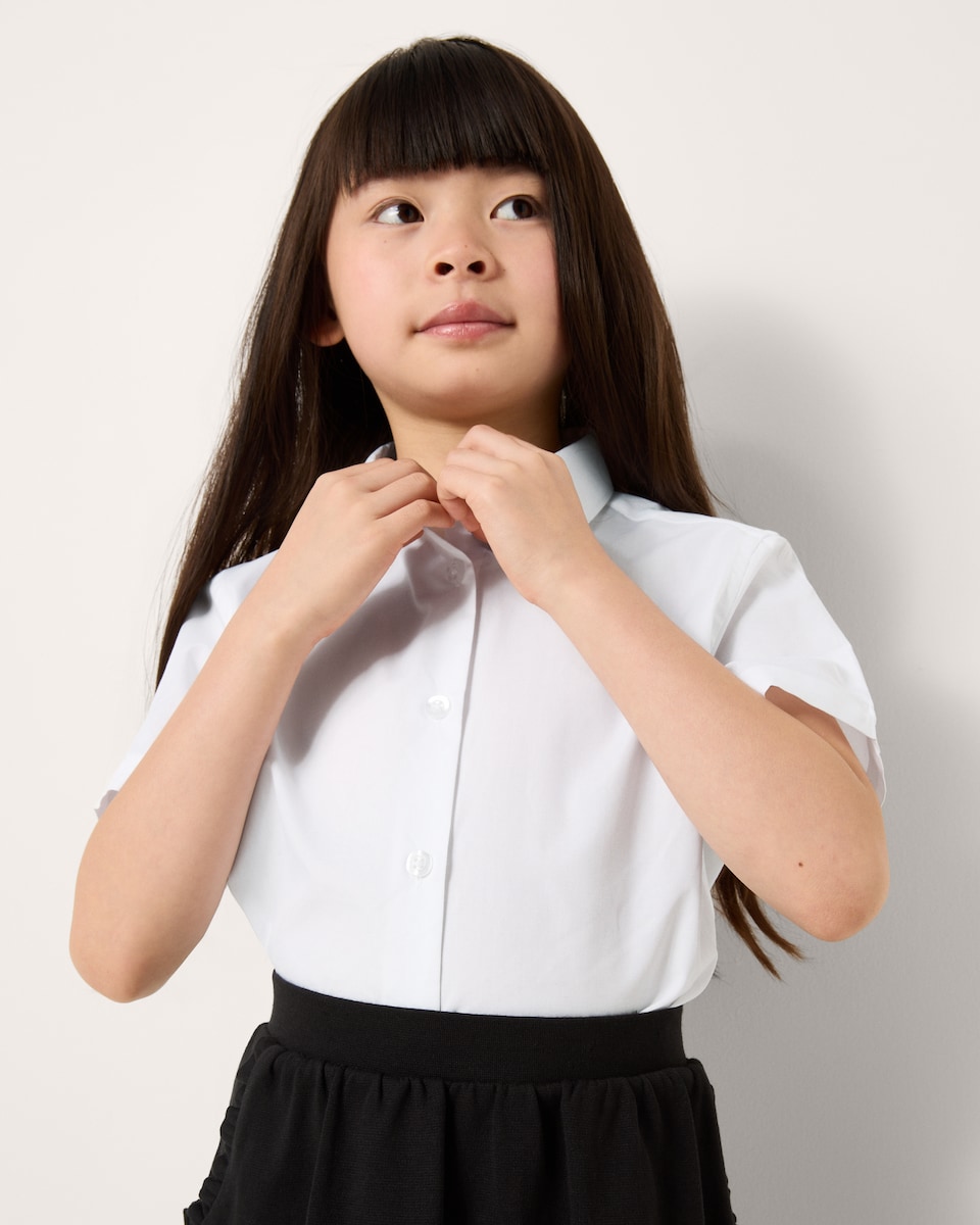 image 1 of F&F School Girls 5-Pack Regular Fit Short Sleeved Shirts in White