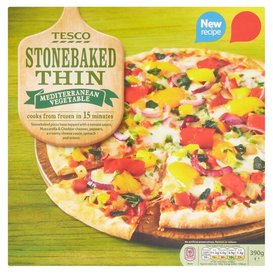 Tesco Stonebaked Thin Mediterranean Vegetable Pizza 390G Tesco Groceries