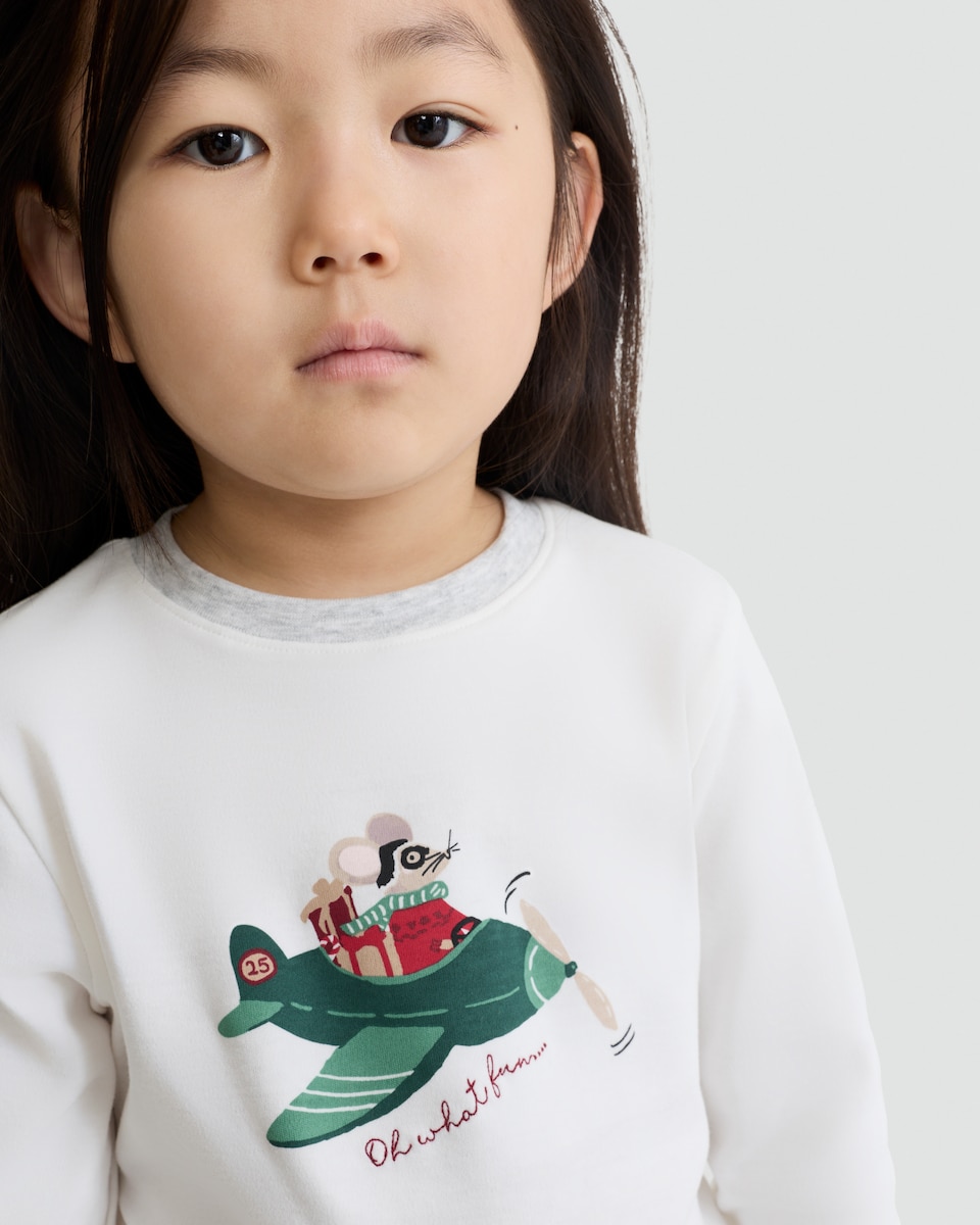 image 1 of F&F Boys Pure Cotton Mouse Aeroplane Print Top and Joggers Pyjamas in Cream Multi