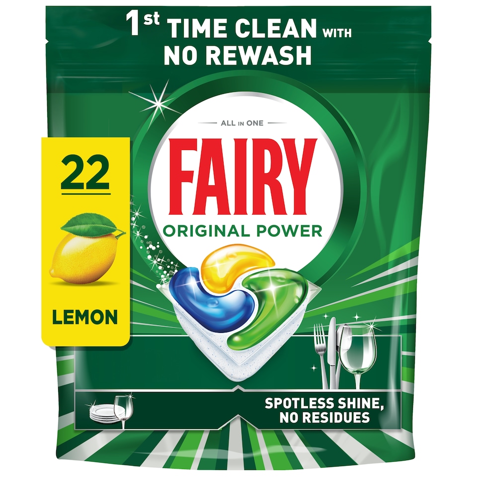 image 1 of Fairy All In One Lemon 22 Dishwasher Tablets 297g